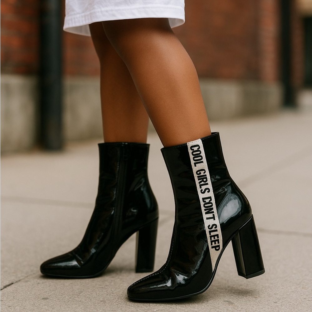 Suzana Santos Black Patent Leather Ankle Boots cool girls don’t sleep